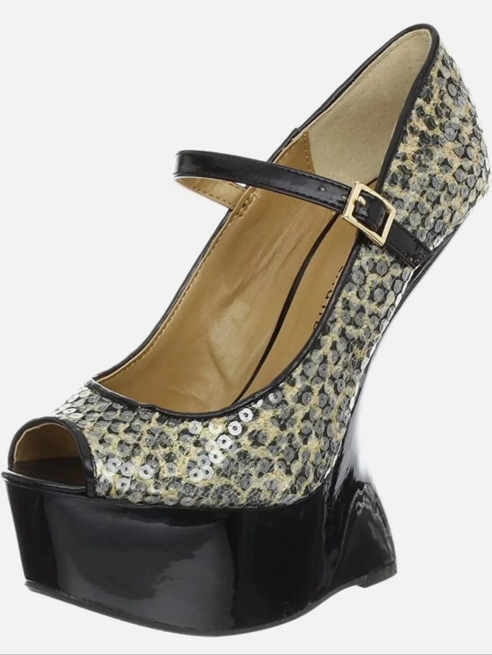 New w/Box Chinese Laundry China Doll Sequin Peep-Toe Sculpted Platform Wedges